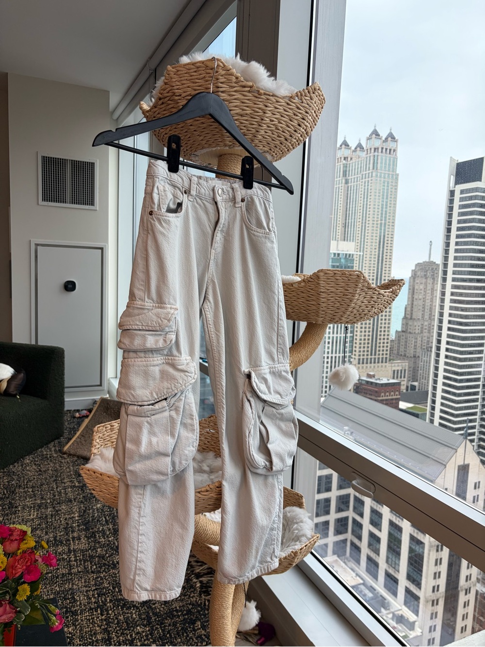 Zara Light Beige Cargo-Style Pants